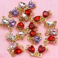 10pcsset trendy new heart rhinestone charms gold silver color crystal pendant accessories for making diy earrings necklaces