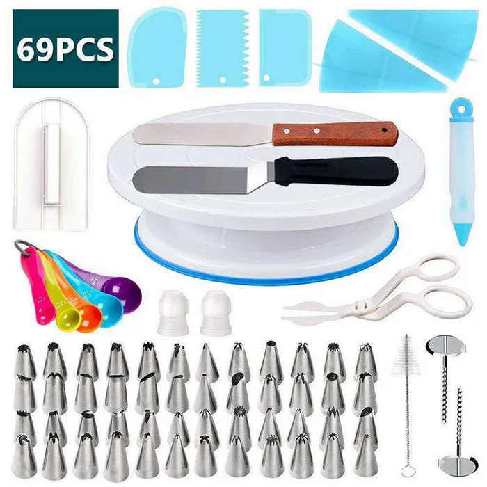 69pcs A 106 шт./компл. многофункциональный поворотный стол для торта комплект для украшения торта печенье трубка Fondant(сахарная) инструмент Рождественский десерт для выпечки - Цвет: 69pcs A