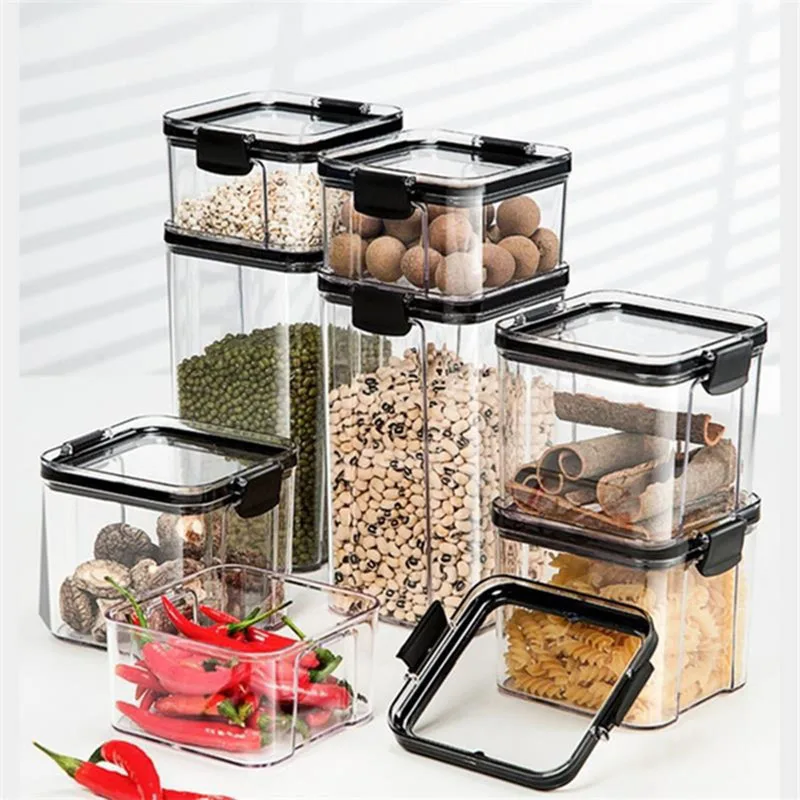 

700/1300/1800ML Kitchen Storage Container Plastic Food Refrigerator Noodle Box Multigrain Storage Tank Transparent Canister Keep