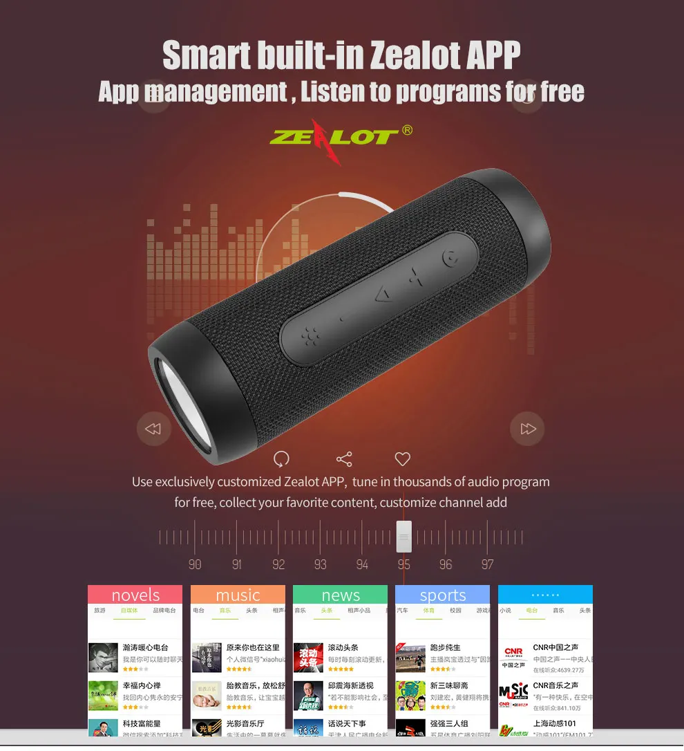 Zealot S22 портативный беспроводной динамик Bluetooth музыкальный динамик с fm-радио открытый светодиодный светильник динамик TF карта USB с внешним аккумулятором