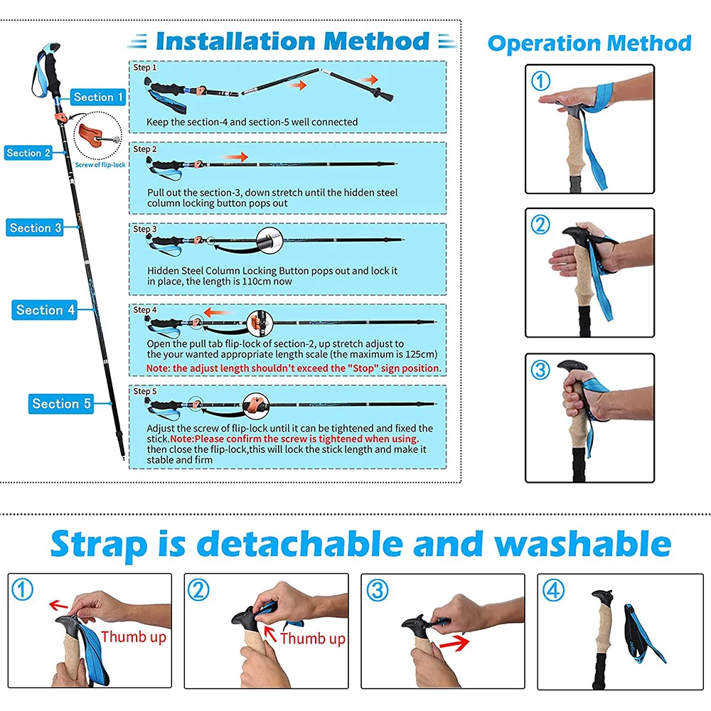 ONLIVING 2Pcs Outdoor Trekking Poles Ultralight Adjustable Hiking Walking Stick Telescopic Anti Shock Non-slip Crutches Travel