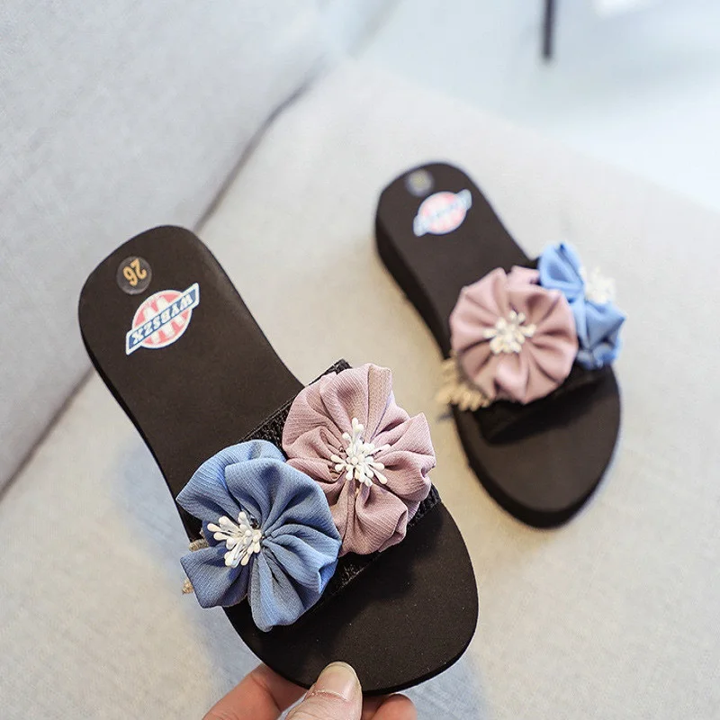 2020 Летние Удобные Пляжные шлепанцы для девочек Детские тапочки с цветочным