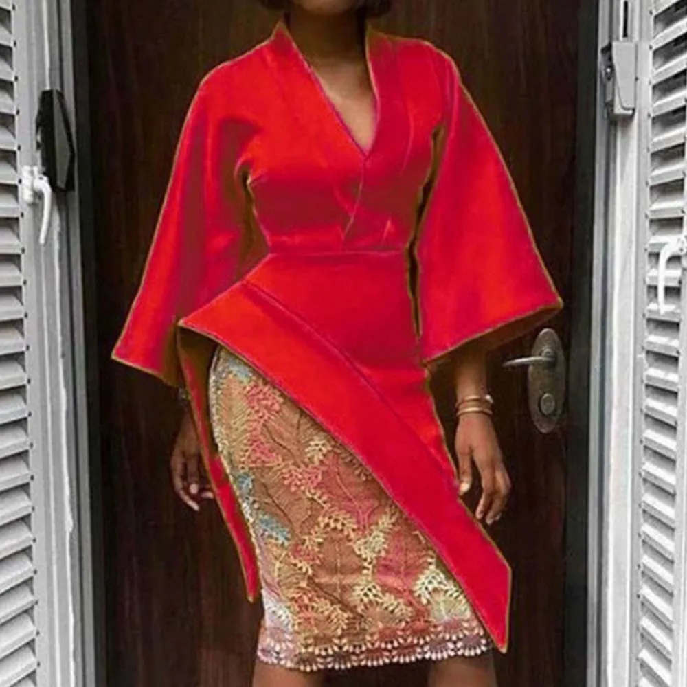 Red African Women Blouse Tops 2019 Loose Female Asy Shirts Elegant Daily Workwear |