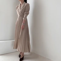 suit pleated dress womens spring and autumn with belt ol elegant slim maxi dresses 2021new vestidos