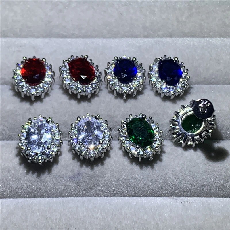 Реальные 925 стерлингового серебра принцесса Диана серьги гвоздики с овальной