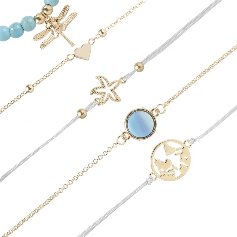 5 шт./компл. Модные женские браслеты карта Морская звезда Индиго жемчужный набор с