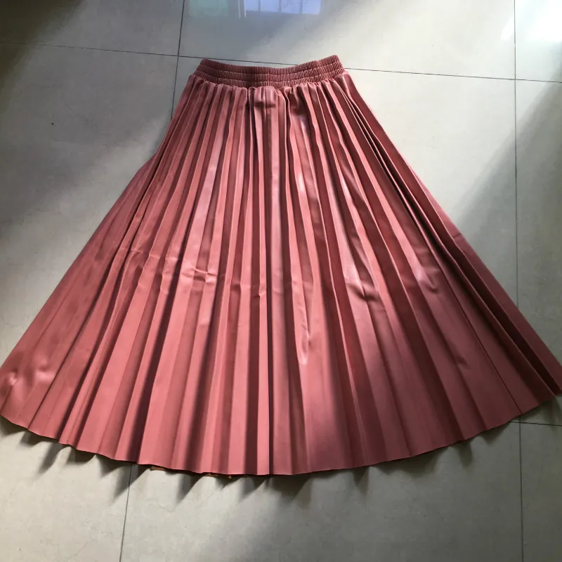 Женская плиссированная юбка из ПУ кожи длинная винтажная искусственной с