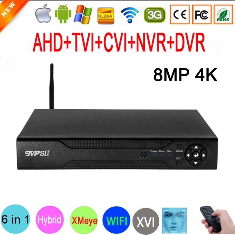 

8MP CCTV Camera XMeye Audio Face Detection 4K Hi3531D H.265 4CH 8CH 8 Channel Hybrid Coaxial 6 in 1 XVI TVI CVI NVR WIFI AHD DVR