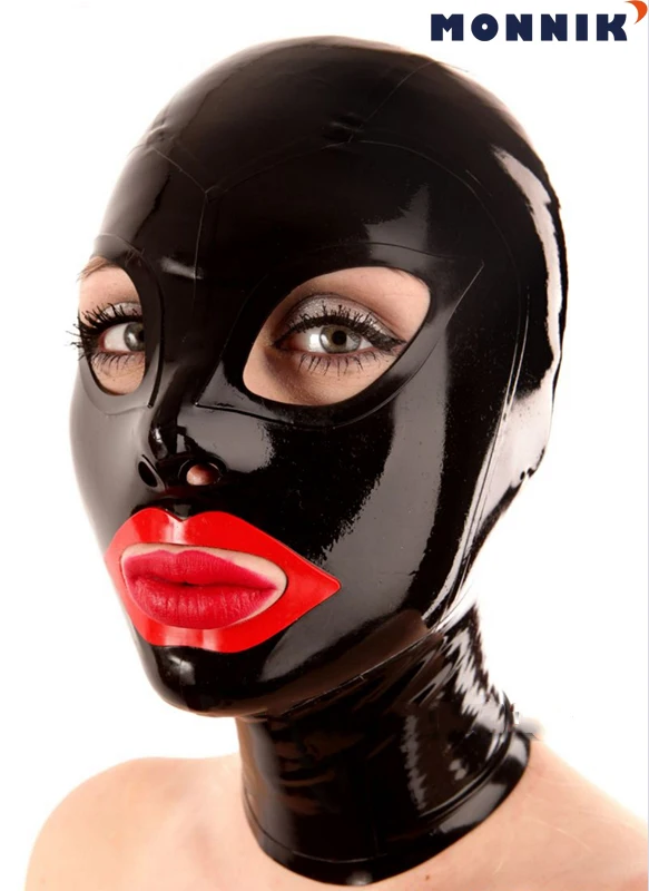 Латексная гарнитура маска для красоты игр открывающая глаза рот красные губы