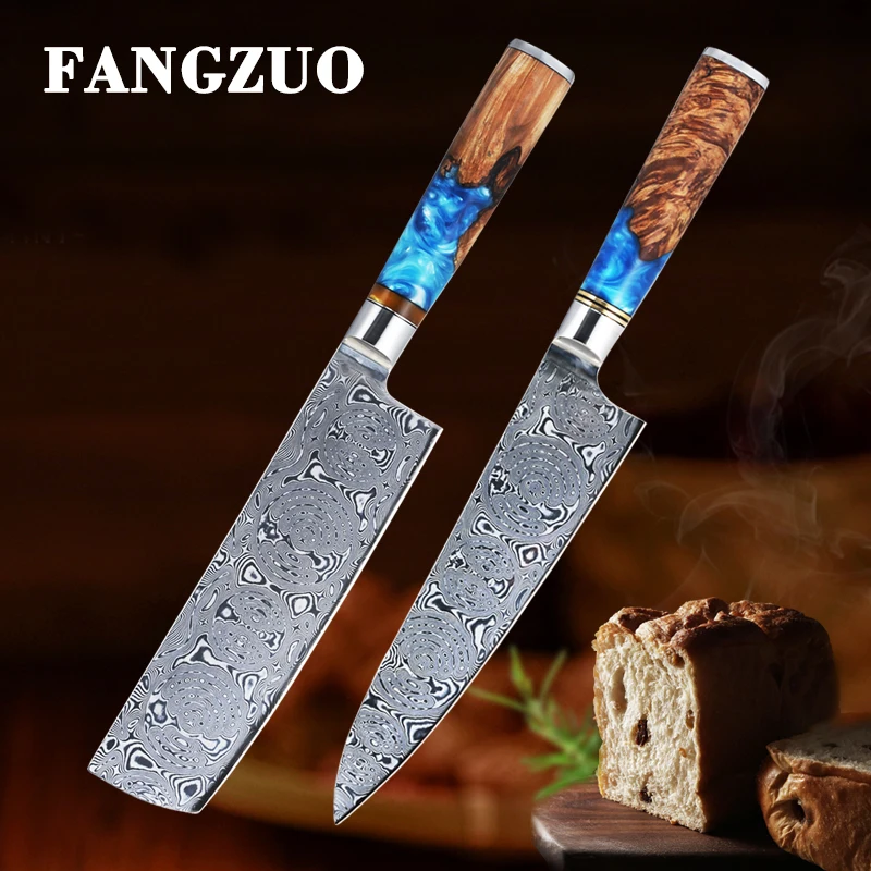 Набор ножей FANGZUO VG10 из дамасской стали Комплект кухонных дамасских шеф твердой
