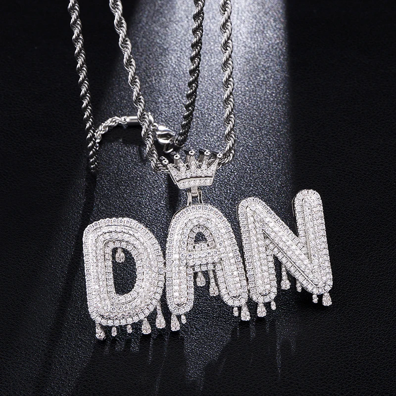 

Custom Name Iced Out Crown Bubble Letters Chain Pendants Necklaces Men Zircon Hip Hop Jewelry Gold Silver Color Tennis Chain