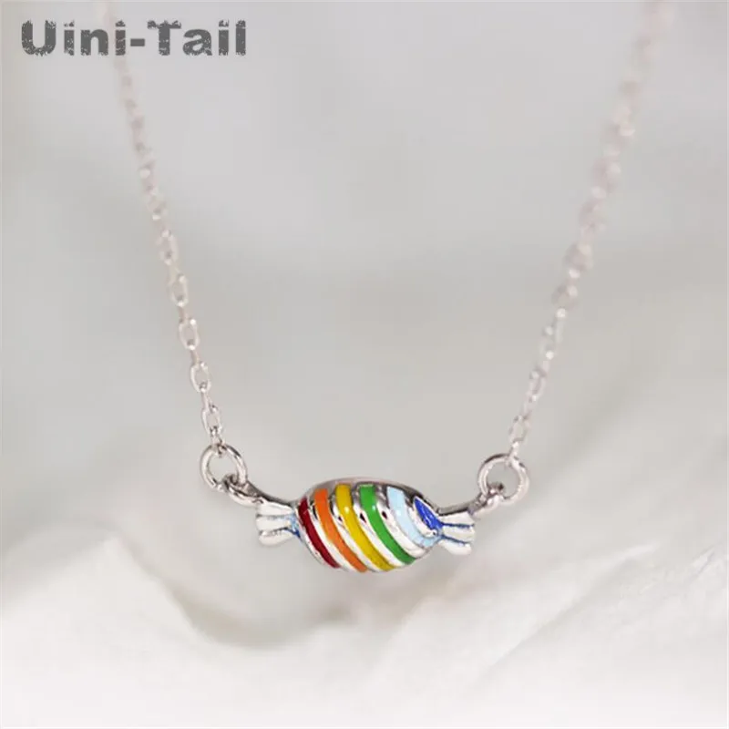 

Uini-Tail hot new 925 sterling silver sweet rainbow candy pendant necklace fashion tide flow high quality little fairy favorite