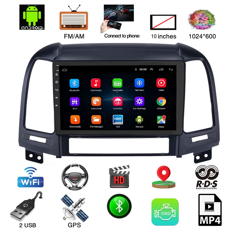 Android 8,1 автомобильный Радио мультимедийный плеер навигация для hyundai Santa Fe 2006-2012 с стерео автомобильный dvd gps плеер карта