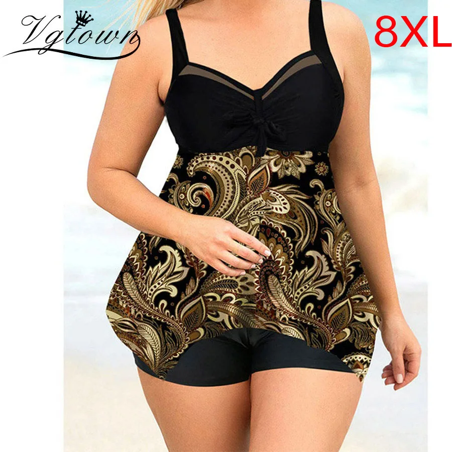 Новинка 2020 размера плюс 8XL купальники женские Танкини с высокой талией купальник