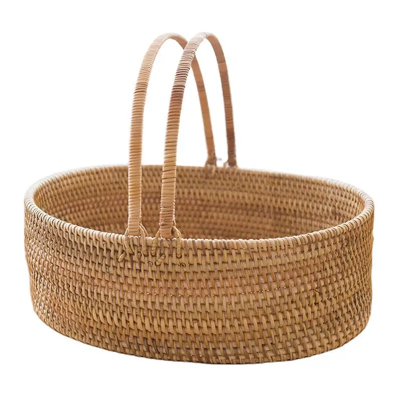 

Woven rattan basket, fruit and vegetable snack basket, living room, bedroom, desktop storage basket, shopping basket