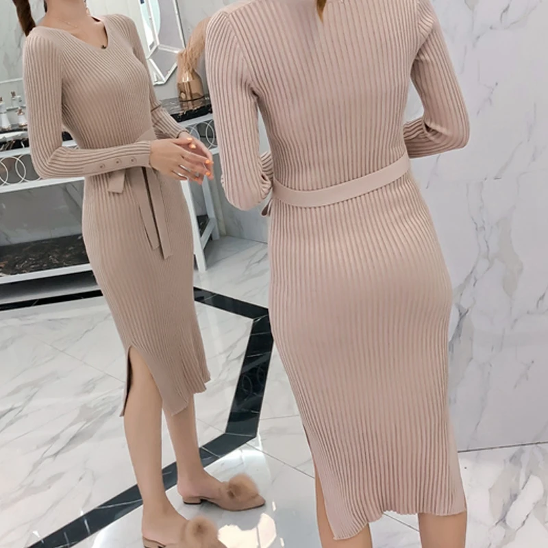 RealShe Осенний женский свитер 2019 круглый вырез длинный рукав пуговицы шнуровка