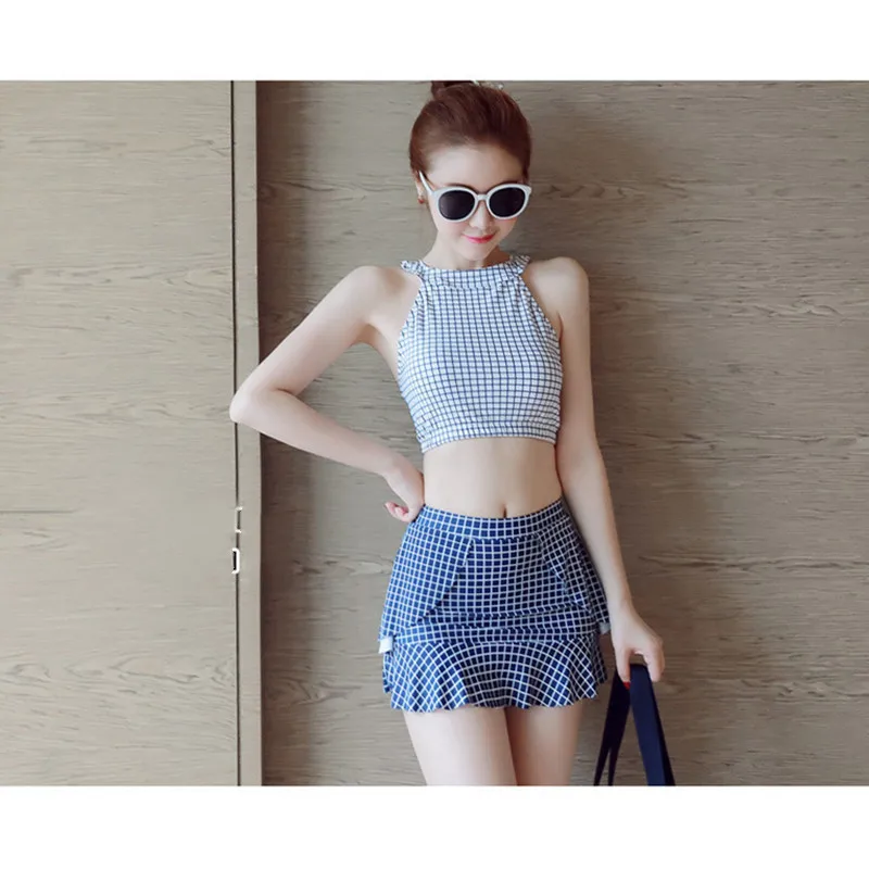 Женский купальный костюм корейское бикини с высокой талией и воротником