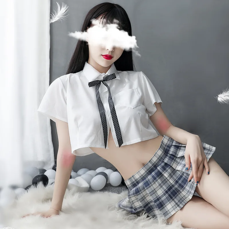 

Sexy Student Role Play Costume For Women Plaid Mini Dress Femaleschoolgirl Uniform Costumes Set
