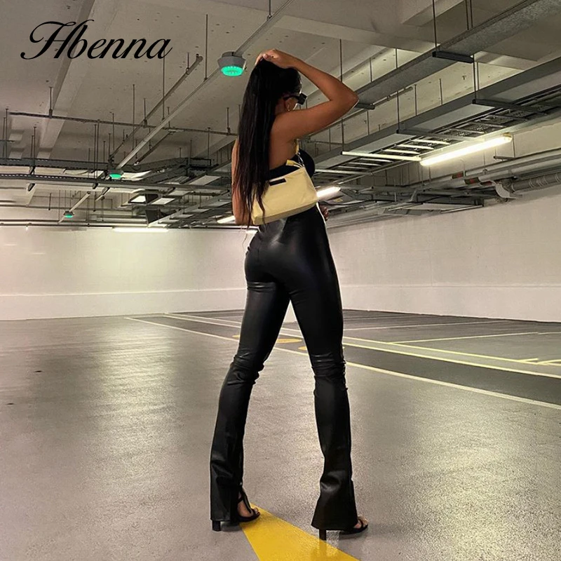 

Hbenna Women's Pants Legging Pant Side Split High Waist Streetwear Fashion Casual Solid Pant Elastics Skinny Trousers 2021Autumn
