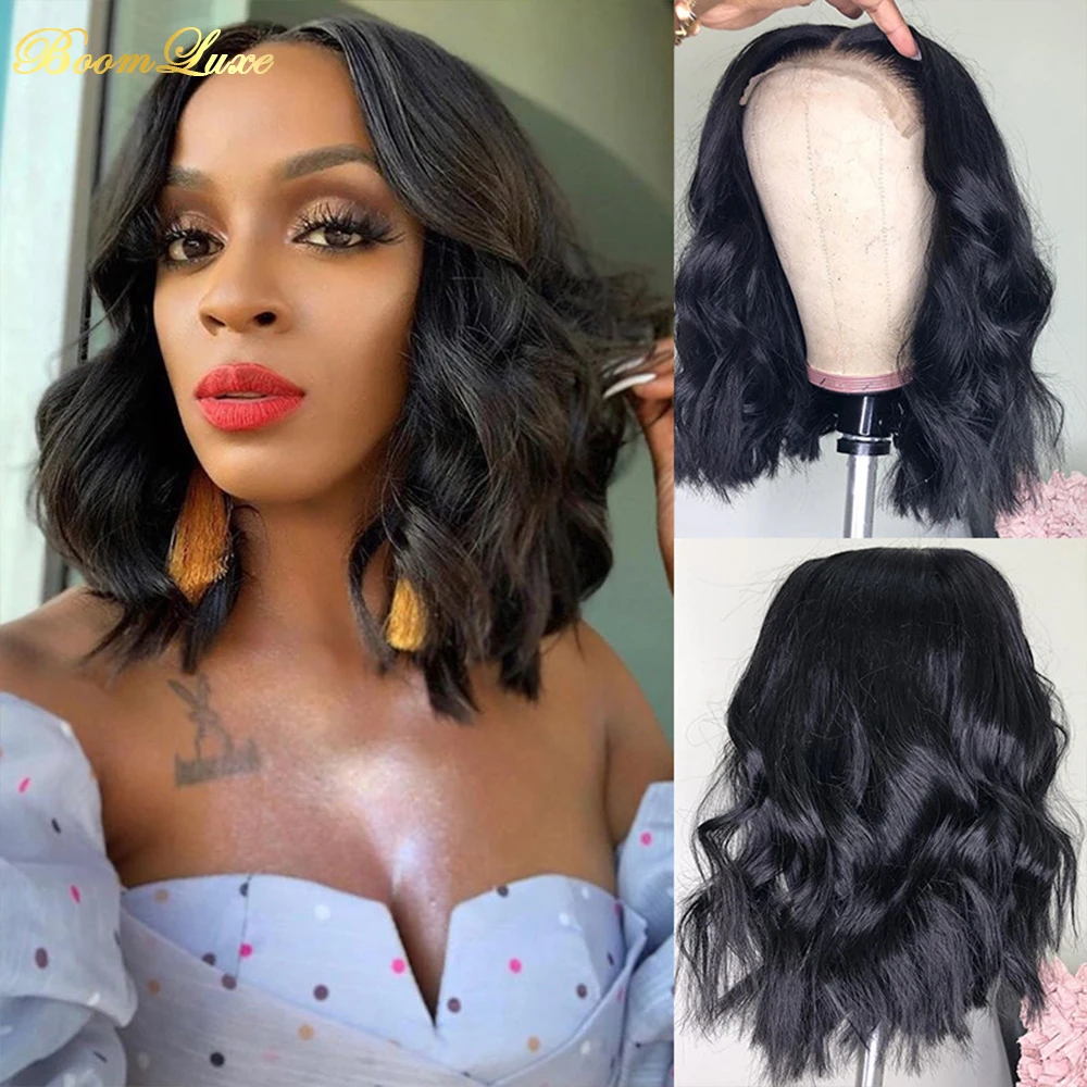 ​Human Hair Body Wave Wigs for Black Women 13x4 Lace Front  150% Density Brazilian Remy Short Bob T Part Lace Closure Wigs