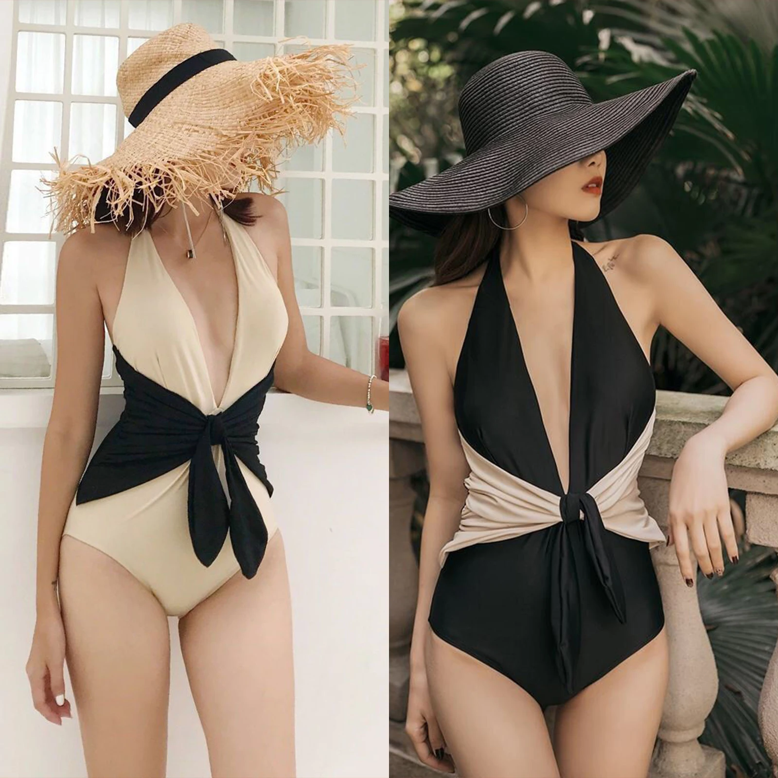 

2021 Summer New Sexy Female Swimwear,Girls Deep V-Neck Sleeveless Swimsuits Strappy Bathing Suit for Summer, M/L/XL