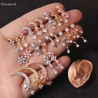 guemcal 2pcs korean personality zircon flower moon pendant earrings exquisite piercing jewelry