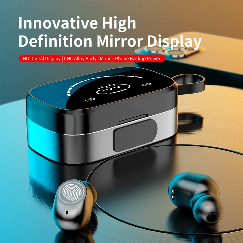 

Wireless Bluetooth Earphone Headphone V5.0 3500 mAh Mirror Charge Box TWS In-Ear Sports Earbuds Headsets with Microphone Lanyard