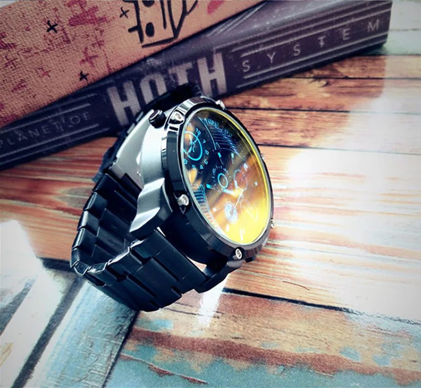 Бренд двойной дисплей времени деловые часы для мужчин золотые стальные полосы