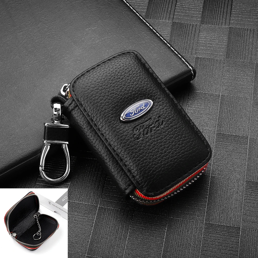 

1pcs Car Logo Leather Wallet Key Bag Keychain Case Protect For Ford Fiesta Mondeo Fusion Explorer Escape Shelby Edge TAURUS
