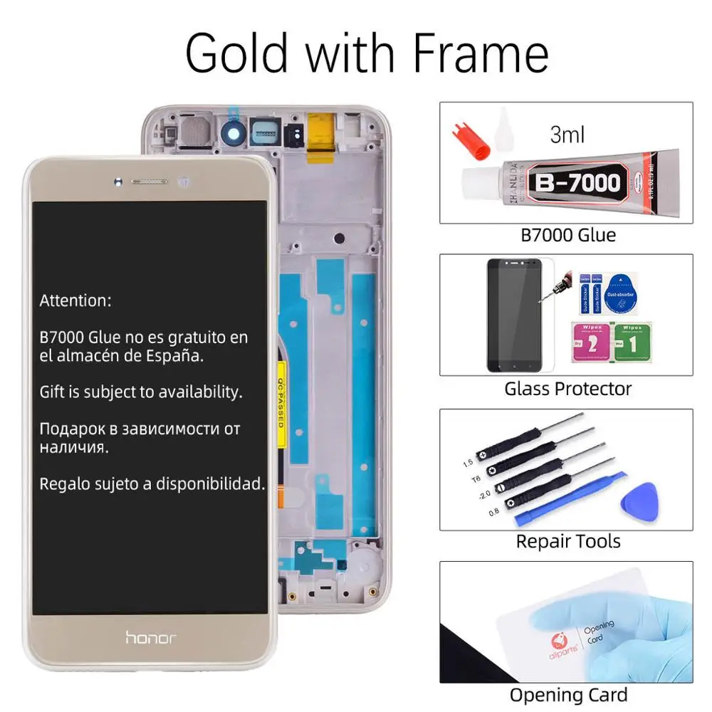 with Frame Gold Дисплей для HUAWEI Honor 8 Lite PRA-TL10 LCD в сборе с тачскрином на рамке 5.2'' белый золото черный синий - Цвет: with Frame Gold