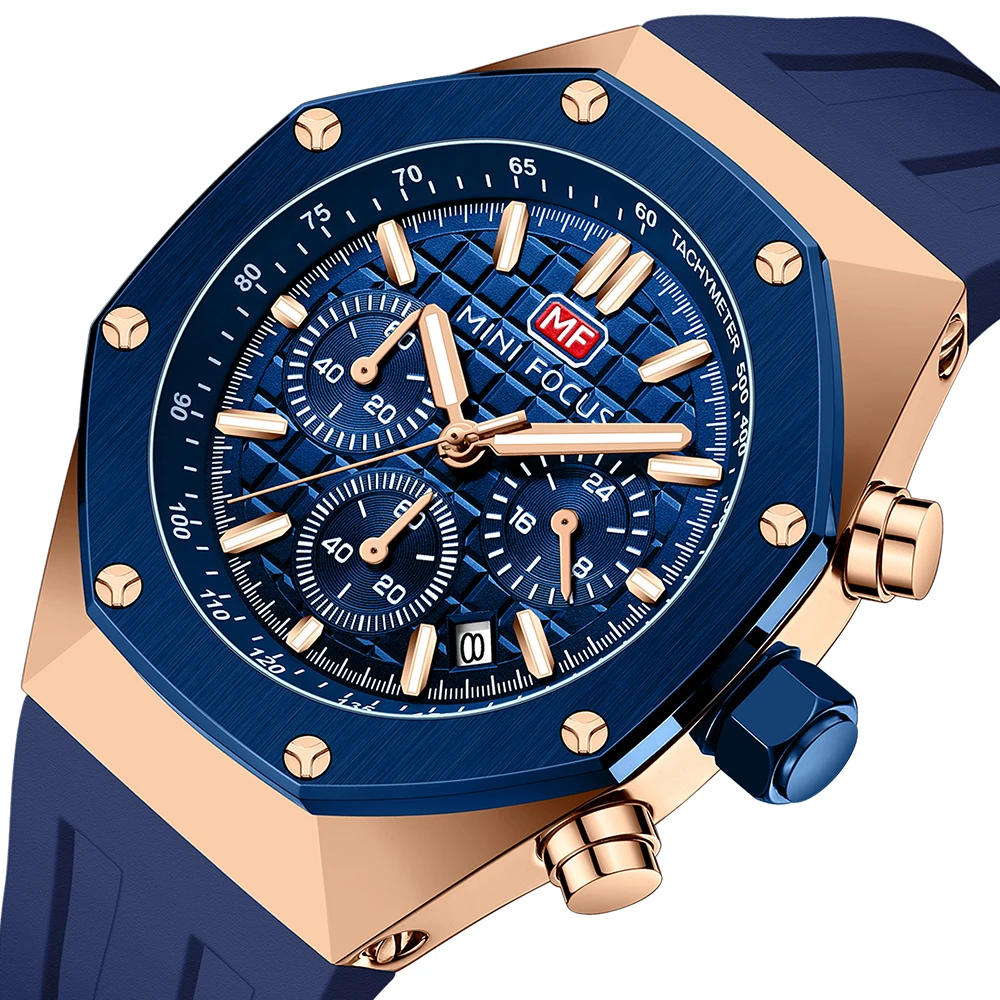 

Многофункциональные спортивные мужские часы MINI FOCUS, кварцевые модные шикарные часы с силиконовым ремешком, календарем, хронографом, светящиеся мужские часы