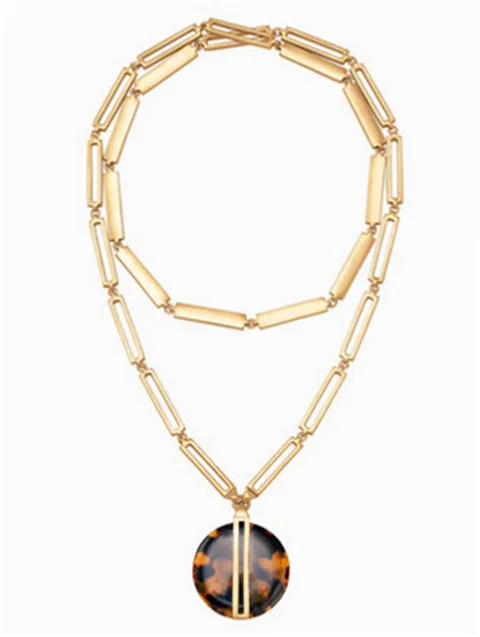 

Mid-Length Sweater Chain Round Disc Pendant Necklace for Women