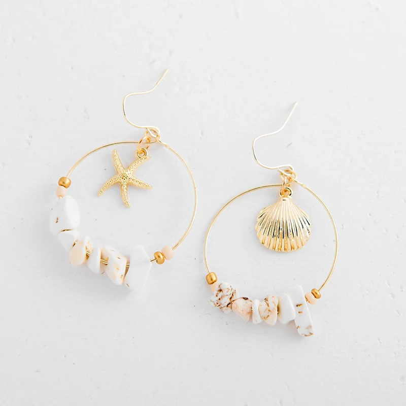 Летние модные серьги в виде морских ракушек морской звезды Золотые круглые