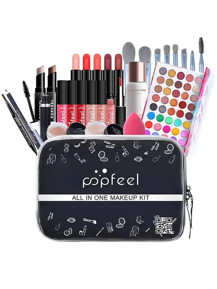 

30pcs All in One Makeup Set Starter Cosmetic Palette Bundle Gift Kit Eyeshadow Lipstick Brush Eyeliner Powder Women Cosmetic Bag