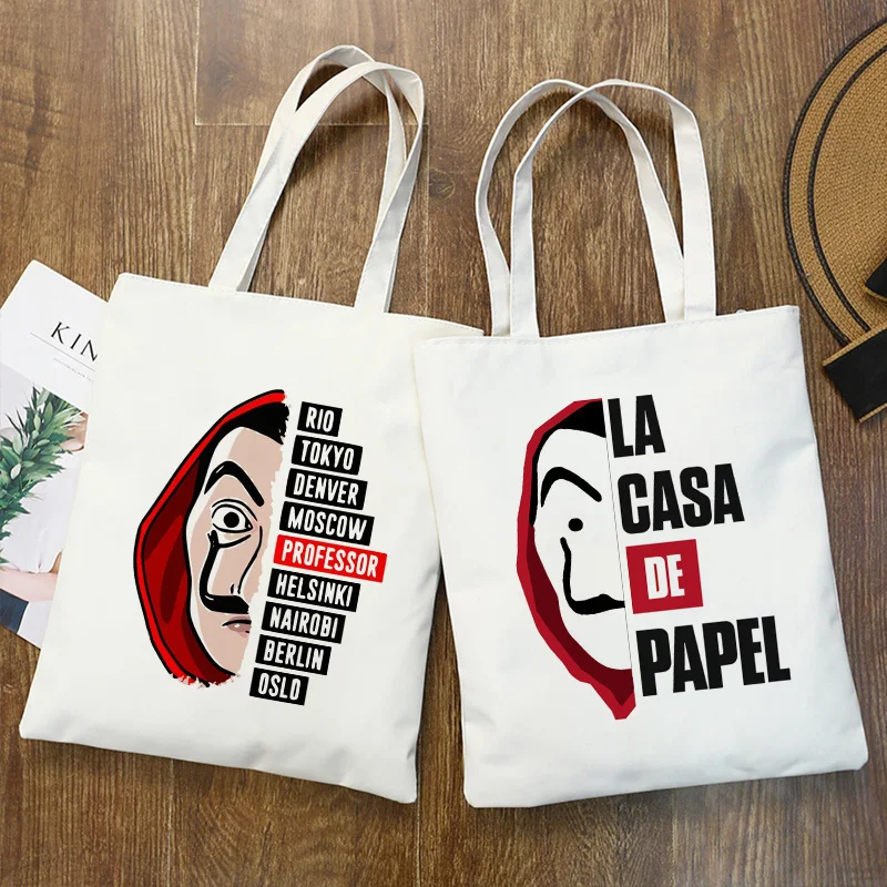 

La Casa De Papel Women Ladies shopper Shopping bags Bella Ciao Money Heist Handbag Print Large Capacity canvas Bag Collapsible