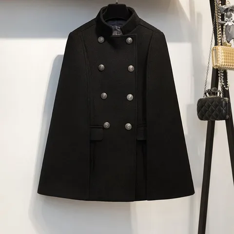 Женское зимнее двубортное пальто, элегантное винтажное пальто с воротником-стойкой