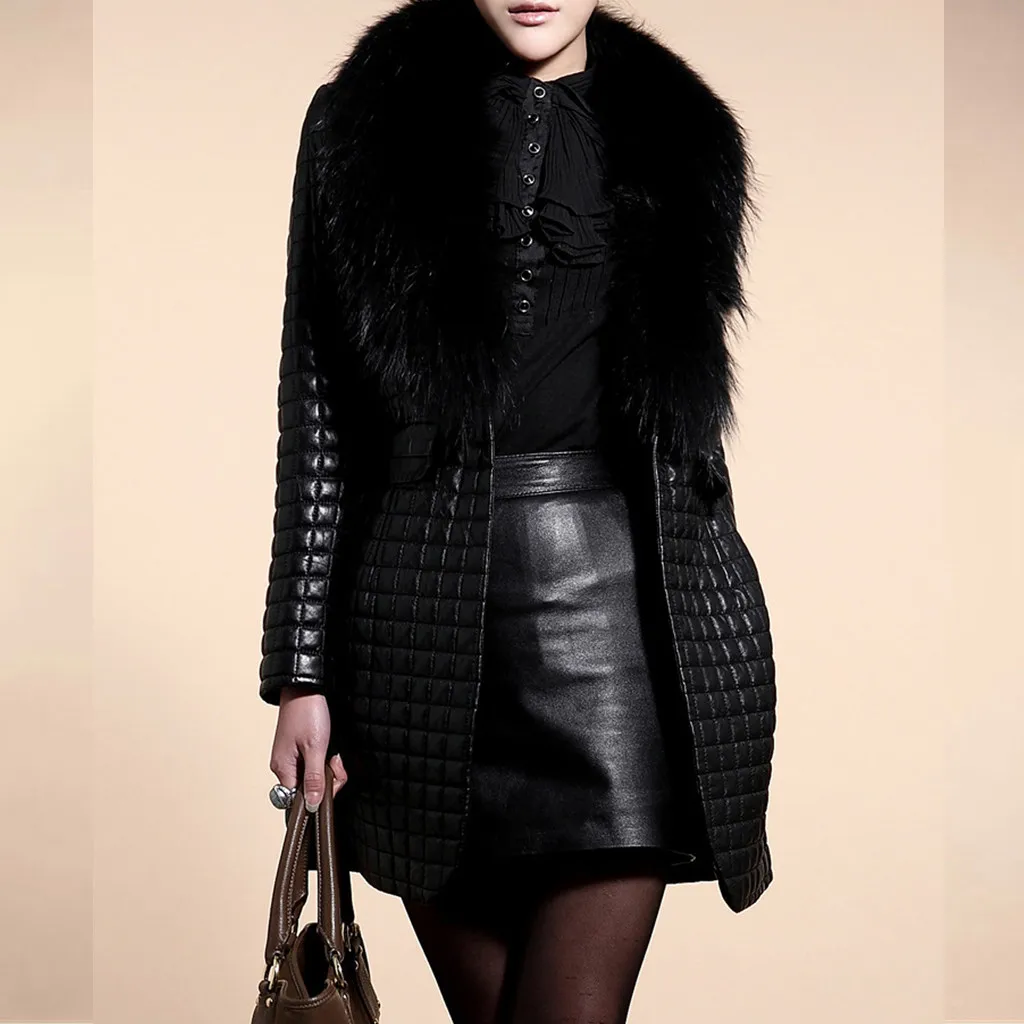 

Sleeve Long Faux Overcoat Fur Women Leather Jacket Long Coat Winter Outerwear Women's Coat