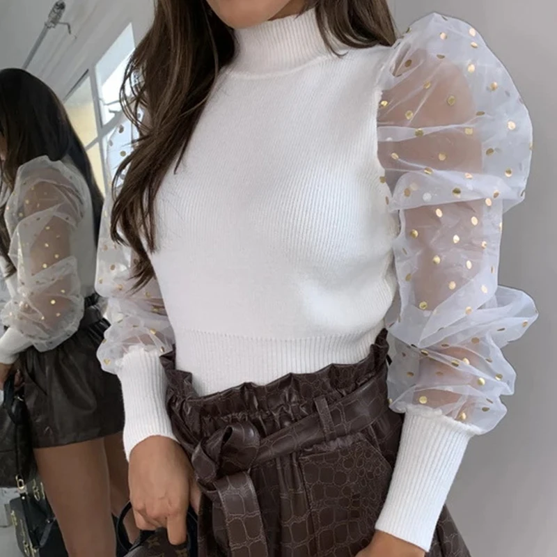 Женская блузка с длинными рукавами фонариками Повседневная однотонная