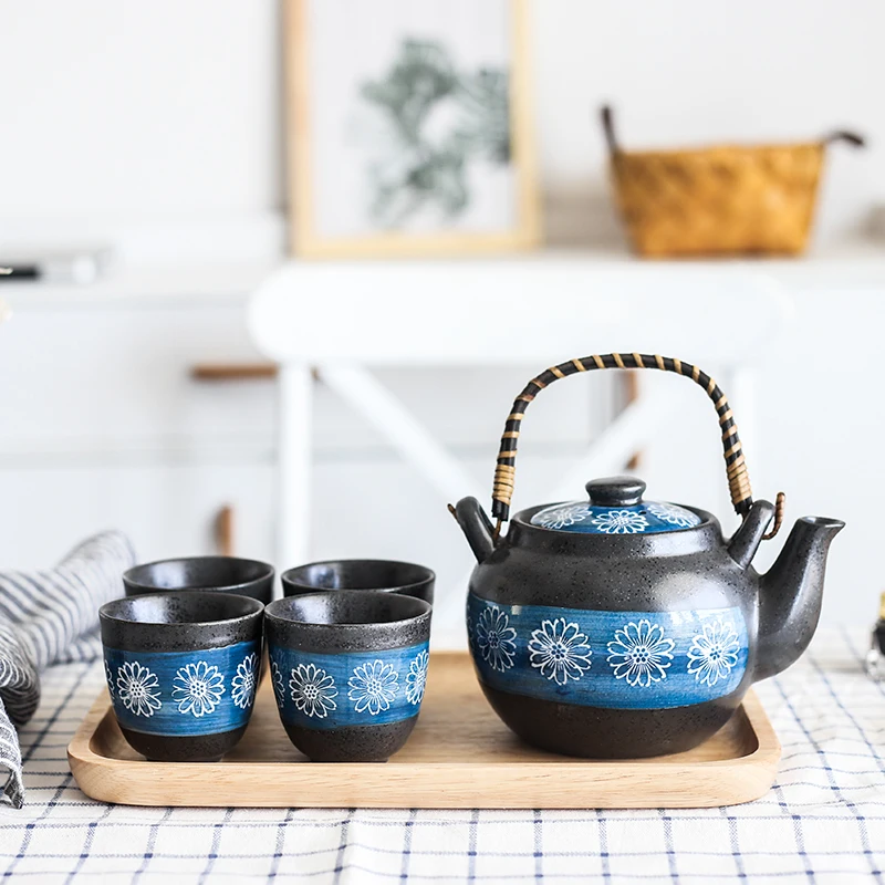 Черная Хризантема cermic чайный набор японский стиль один горшок четыре чашки
