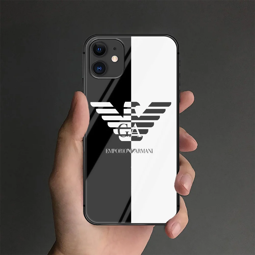 

Luxury Ltalian Brand Phone Tempered Glass Case Cover For IPhone 6 6S 7 8 11 12 X Xr Xs Se 2020 Pro Max Plus Mini Black Painting