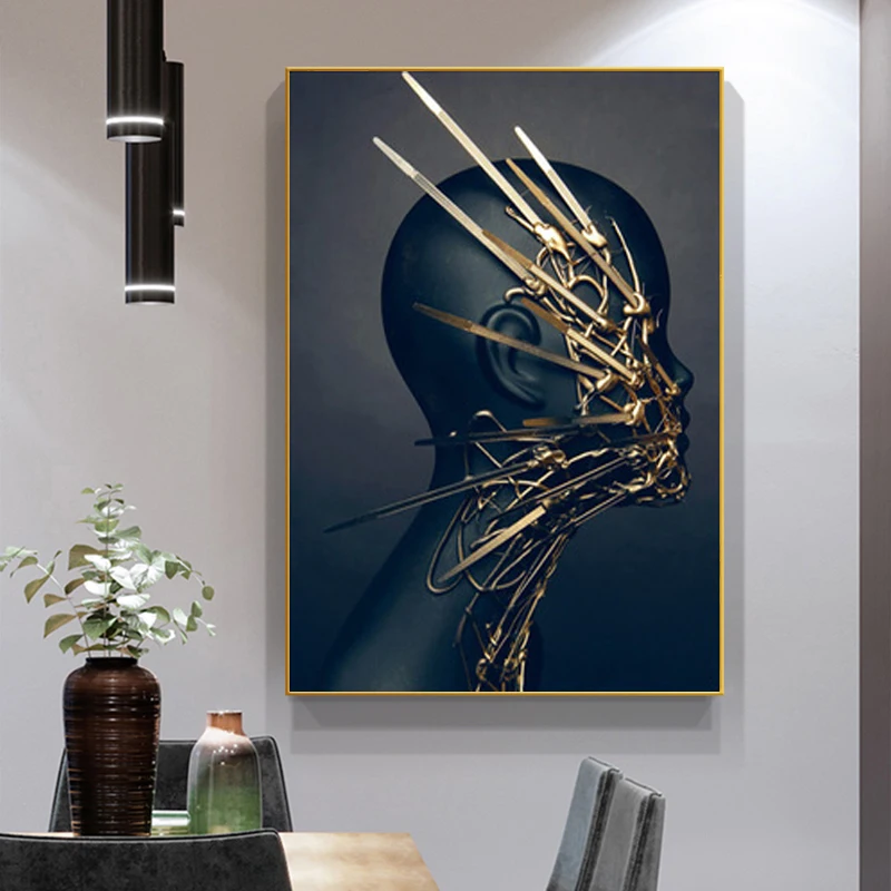 

Black Woman Gold Abstract Painting Canvas Prints Portrait Posters Wall Art Pictures for Living Room Home Decoration