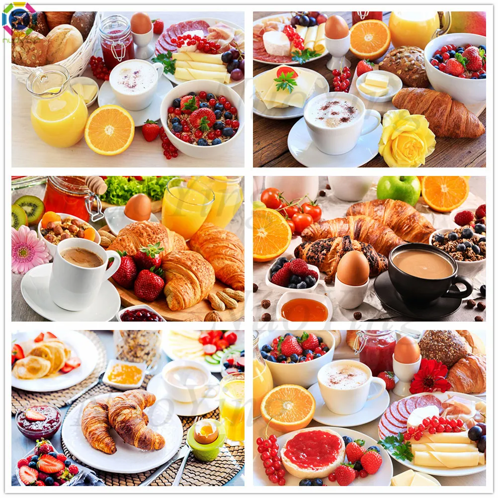 Алмазная живопись 5d с изображением кофе и хлеба в гостиной постер вкусных