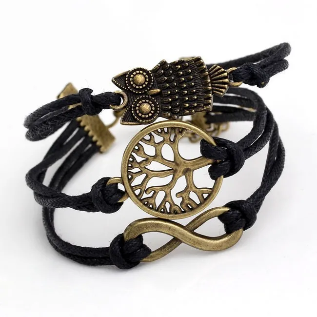 Модный амулетный Браслет манжета с животными из сплава рисунком совы кота сердца