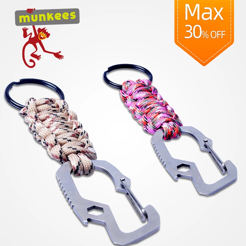 

munkees 2-Pack Multiple Functions Carabiner With Rope, Opener, Screw for Outdoor Camping,Hiking