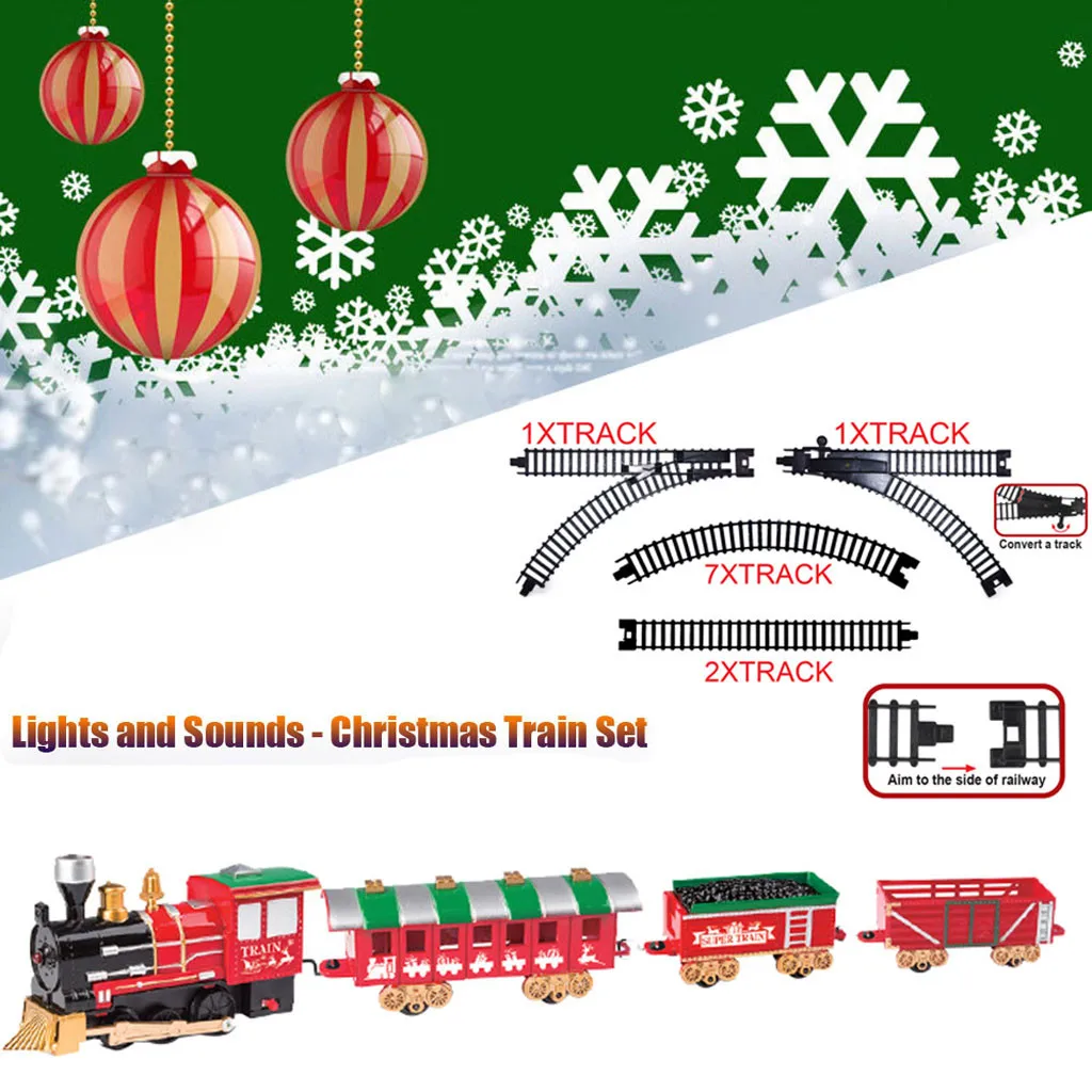 Набор игрушечных поездов с огнями и звуками рождественских круглая железная