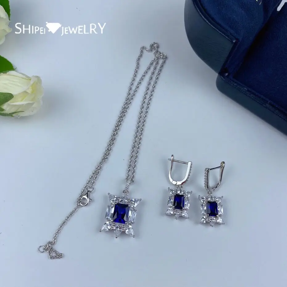 

Shipei Vintage 925Sterling Silver Sapphire Greated Moissanite Diamonds Gemstone Wedding Fine Jewelry Engagement Pendant Necklace