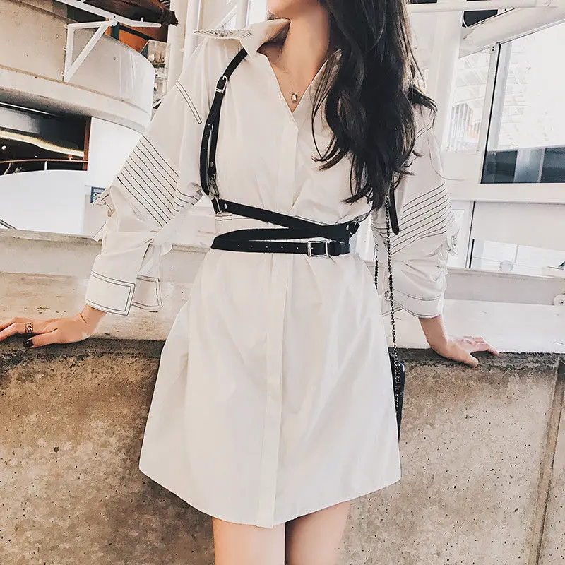 

Sexy Women Handmade Belt Retro Punk Strap Girdle Decorative Shirt Dress PU leather Smooth Buckle Vest Harness Belt