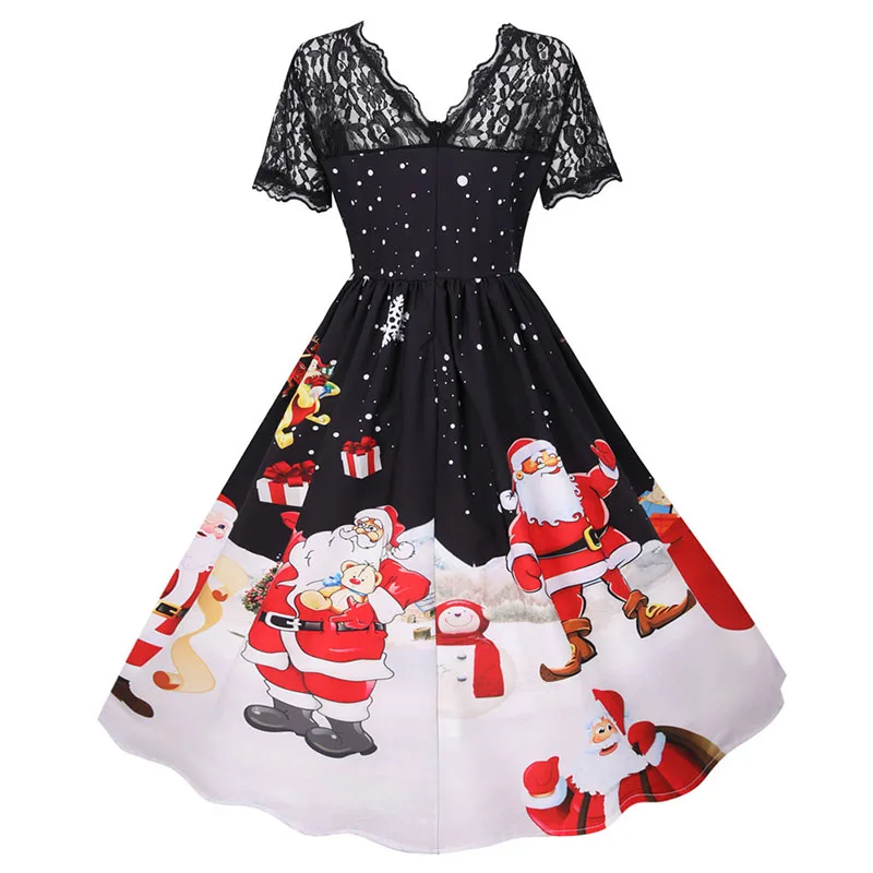 2022 женское рождественское платье с коротким рукавом кружевное Санта Клауса