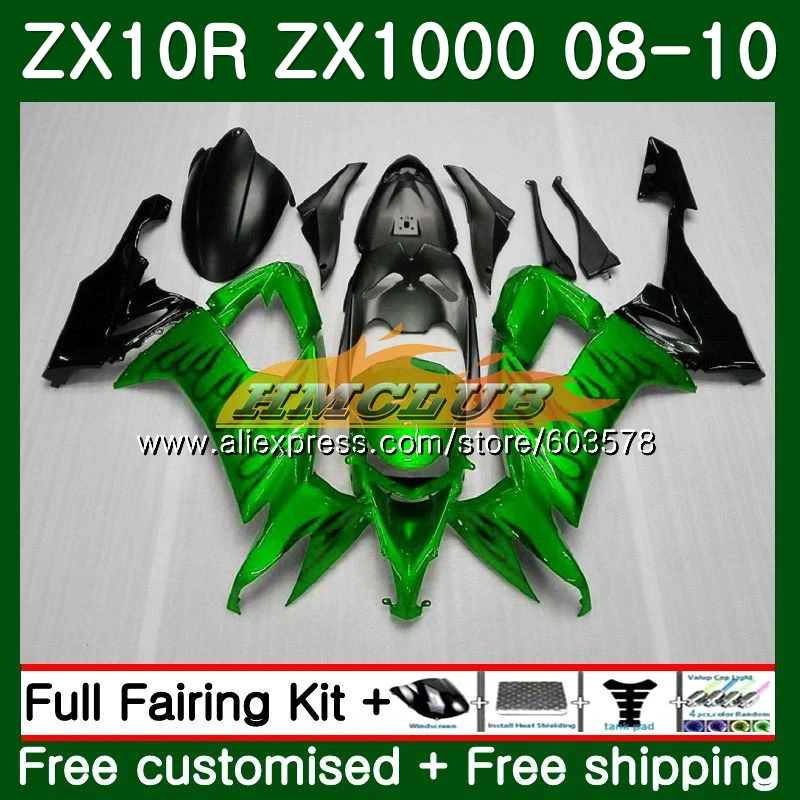 

Корпус для KAWASAKI ZX1000C ZX-10R ZX10R 08 09 10 118CL. 36 ZX 10R 1000CC ZX1000 ZX 10 R 2008 2009 2010 зеленый и обтекатели с пламенем
