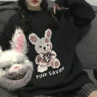 autumn winter harajuku bunny knitting sleeve sweater casual long women tide printed sweater loose boyfriend pullover gothic punk